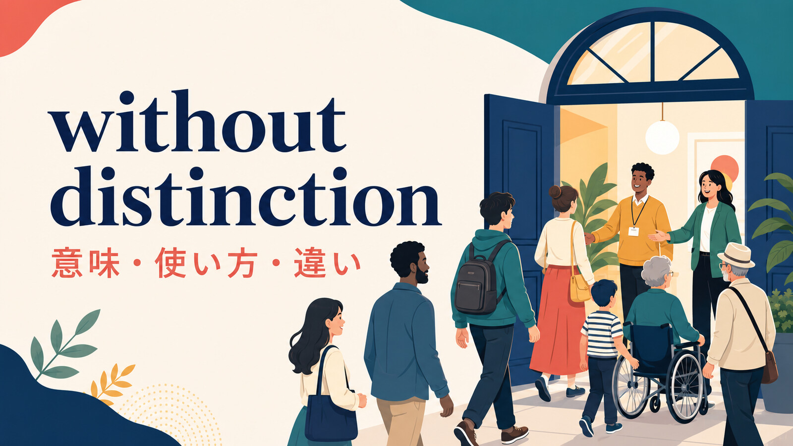 without distinctionの意味・使い方・違いを示すアイキャッチ画像