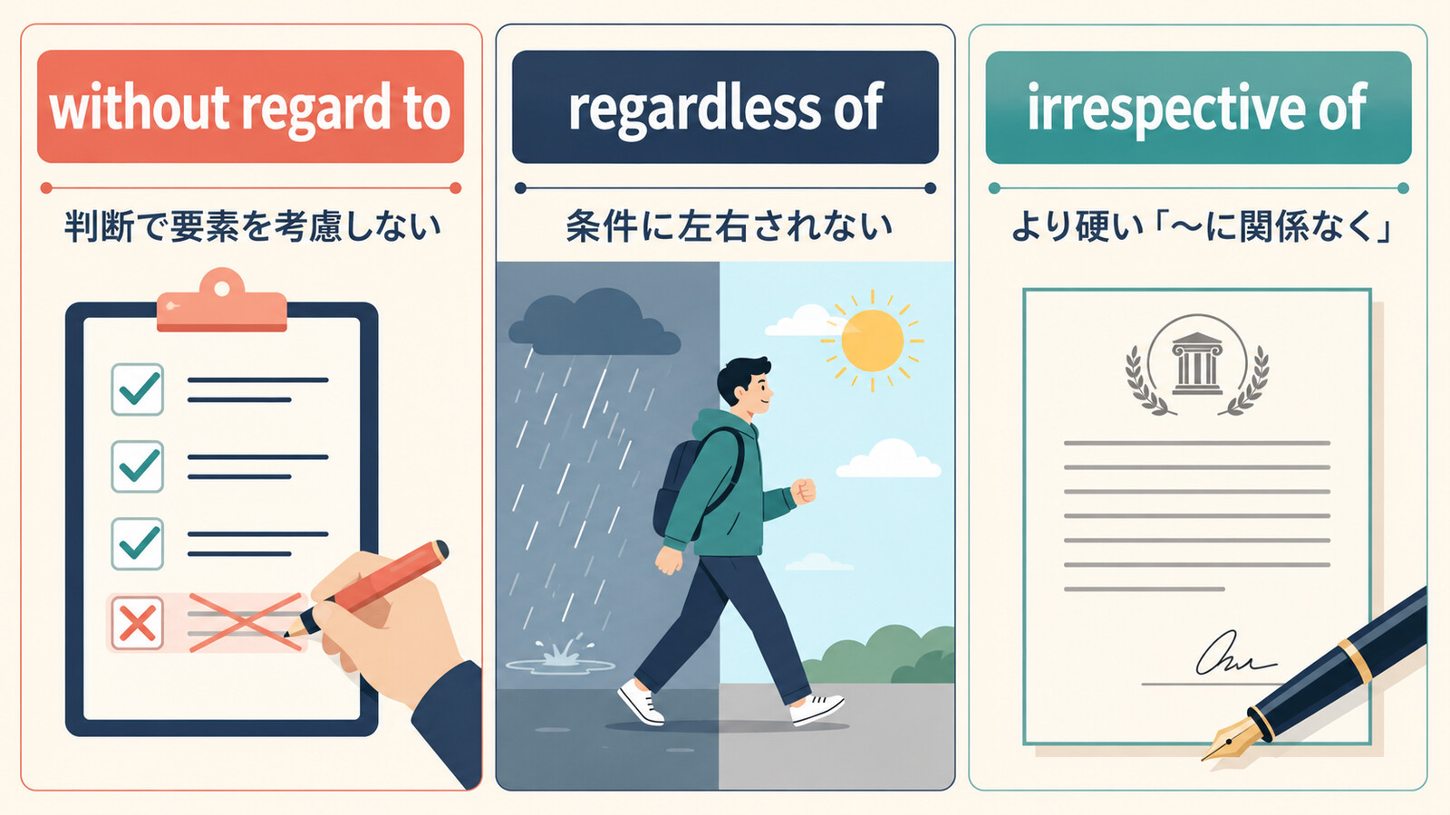 without regard to・regardless of・irrespective ofの違い