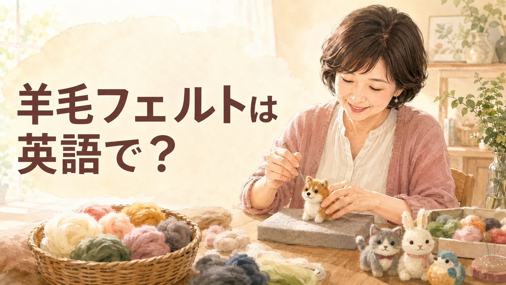 羊毛フェルトは英語で?needle feltingを楽しむ女性
