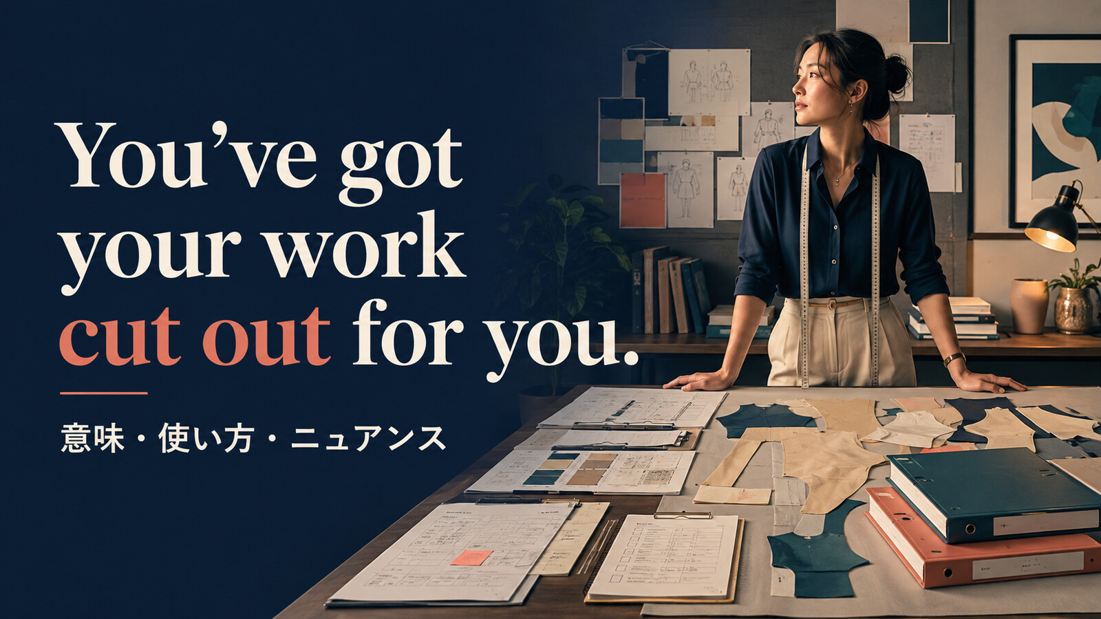 You’ve got your work cut out for you.の意味・使い方・ニュアンスを解説するアイキャッチ画像