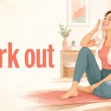 Work outの意味を表す運動後の女性のイラスト