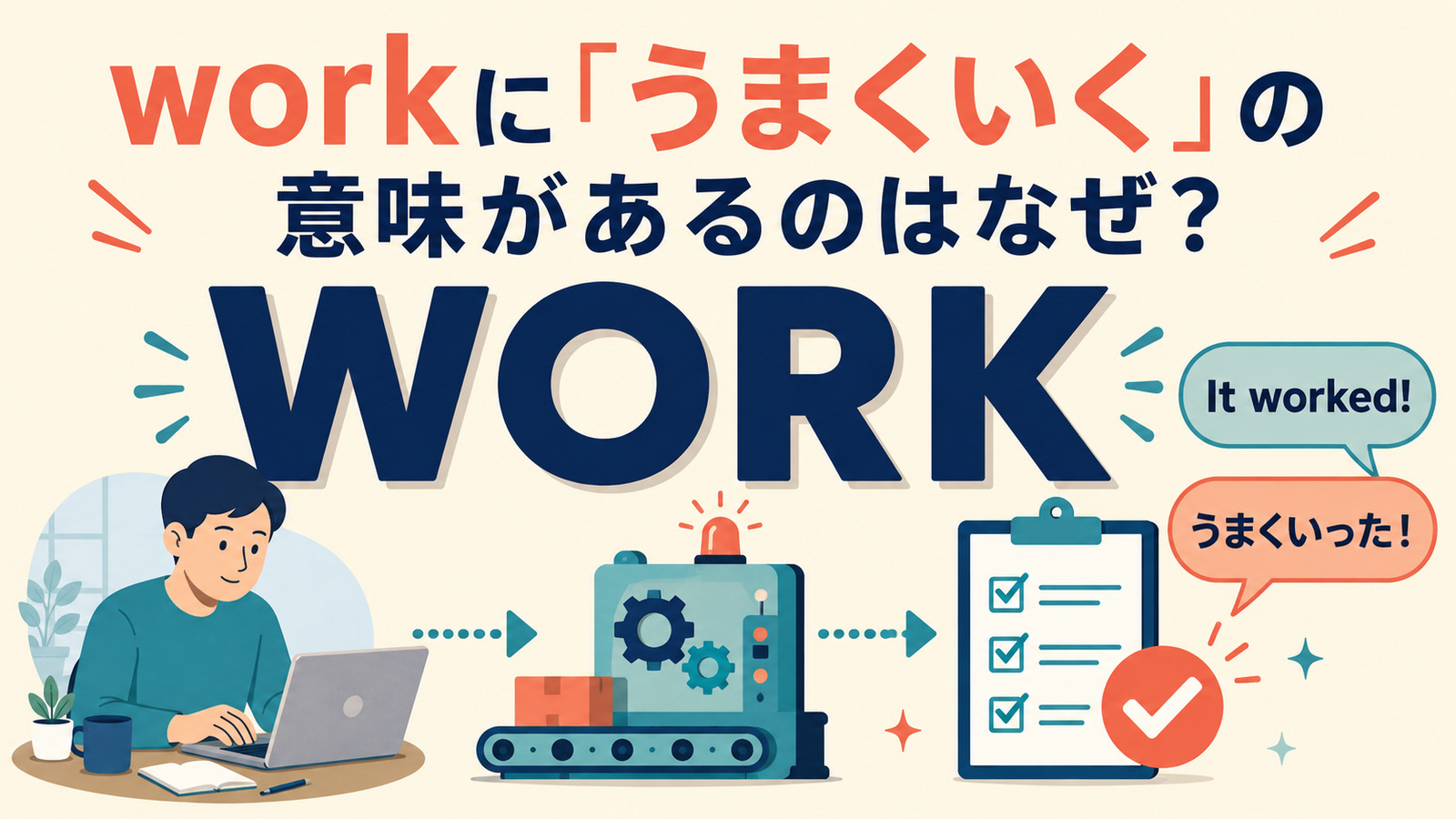workが働く・機能する・うまくいくへ意味がつながることを示すアイキャッチ