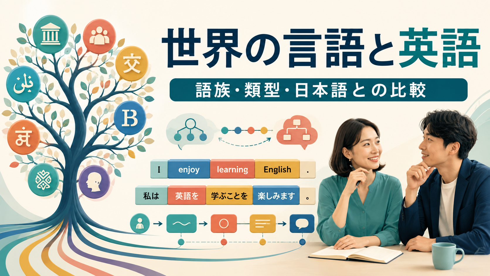 世界の言語と英語を語族・類型・日本語との比較から学ぶ中間親記事の図解