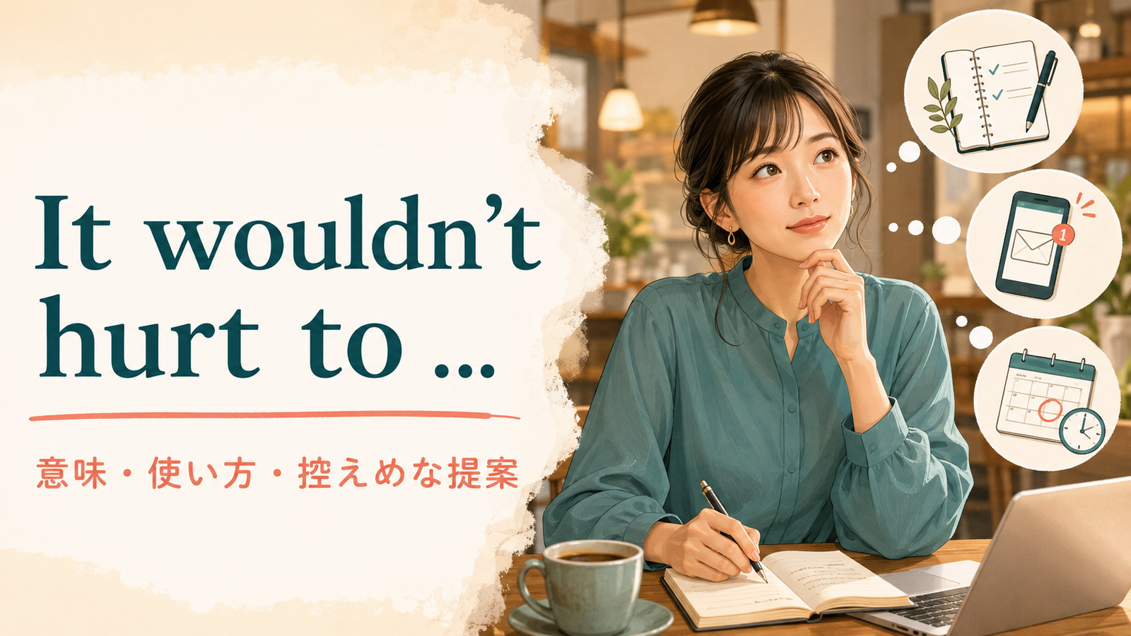 It wouldn’t hurt toの意味・使い方と控えめな提案のニュアンスを解説するアイキャッチ画像