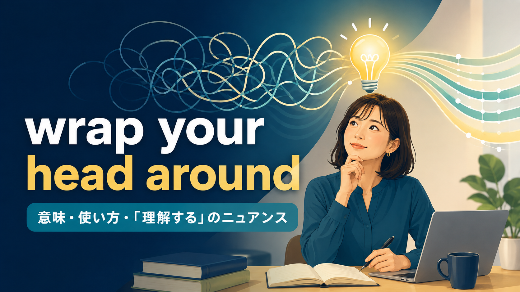 wrap your head aroundの意味と複雑な考えが整理されるイメージ