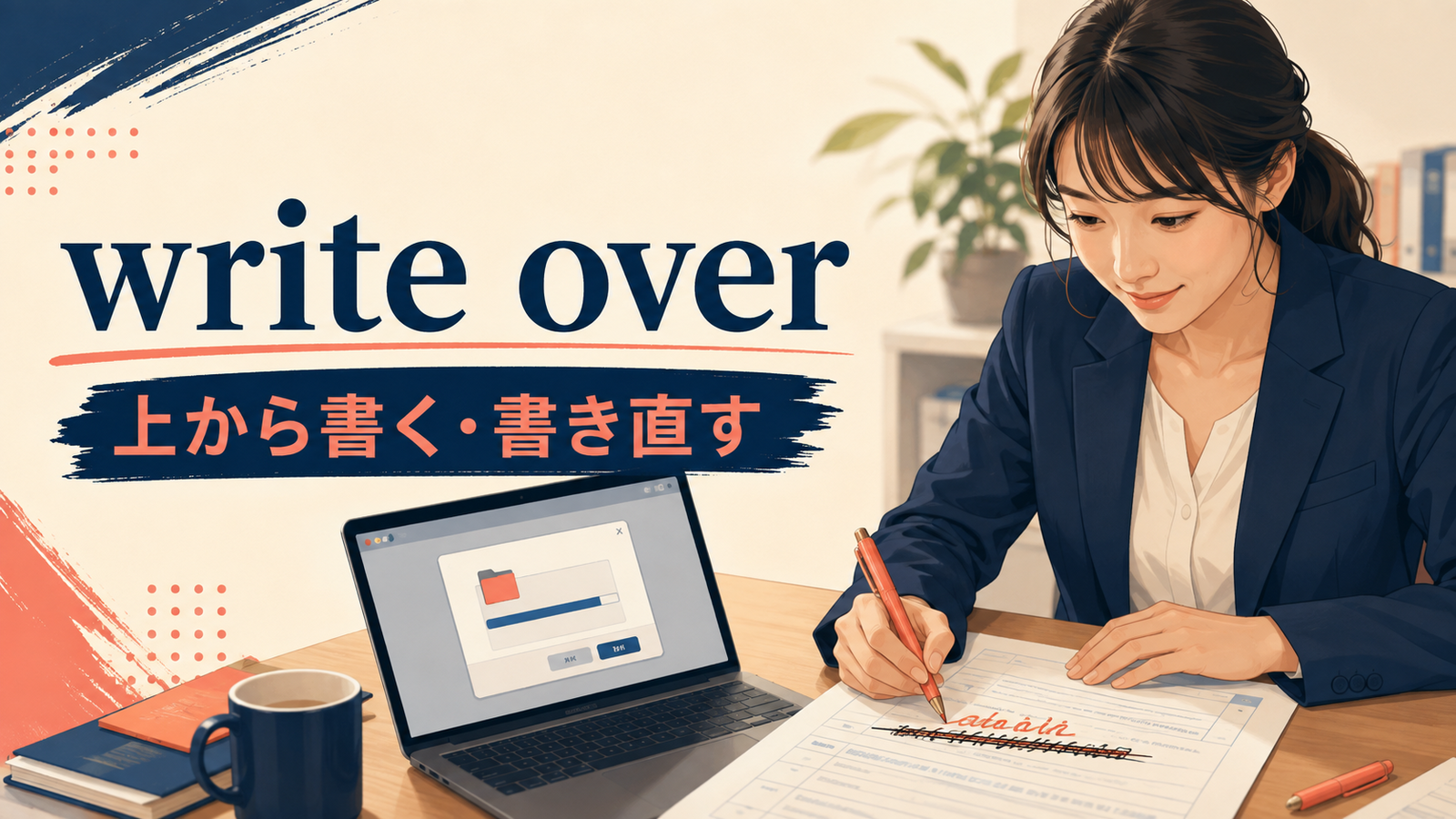 write overの意味「上から書く・書き直す」を示すアイキャッチ画像