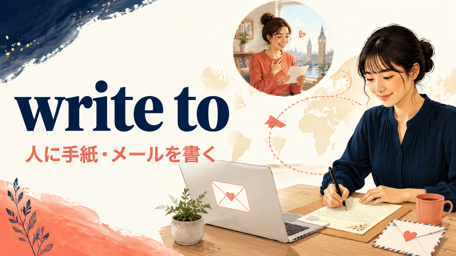 write toの意味「人に手紙・メールを書く」を示すアイキャッチ画像