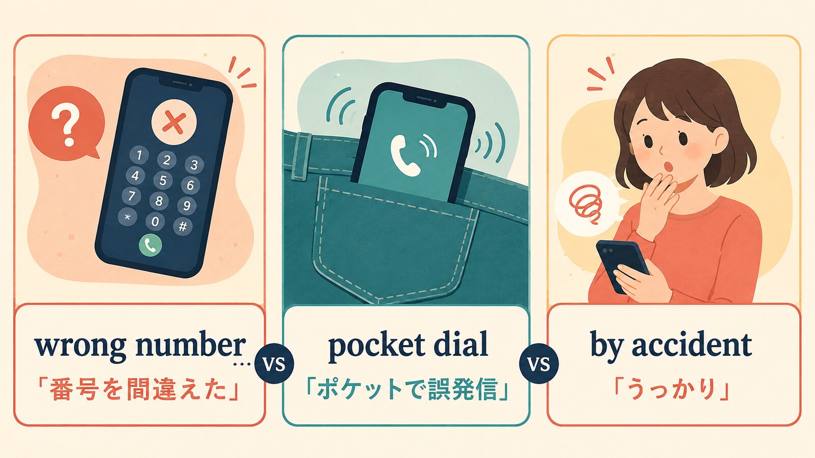 call by accident・pocket dial・wrong numberの違い