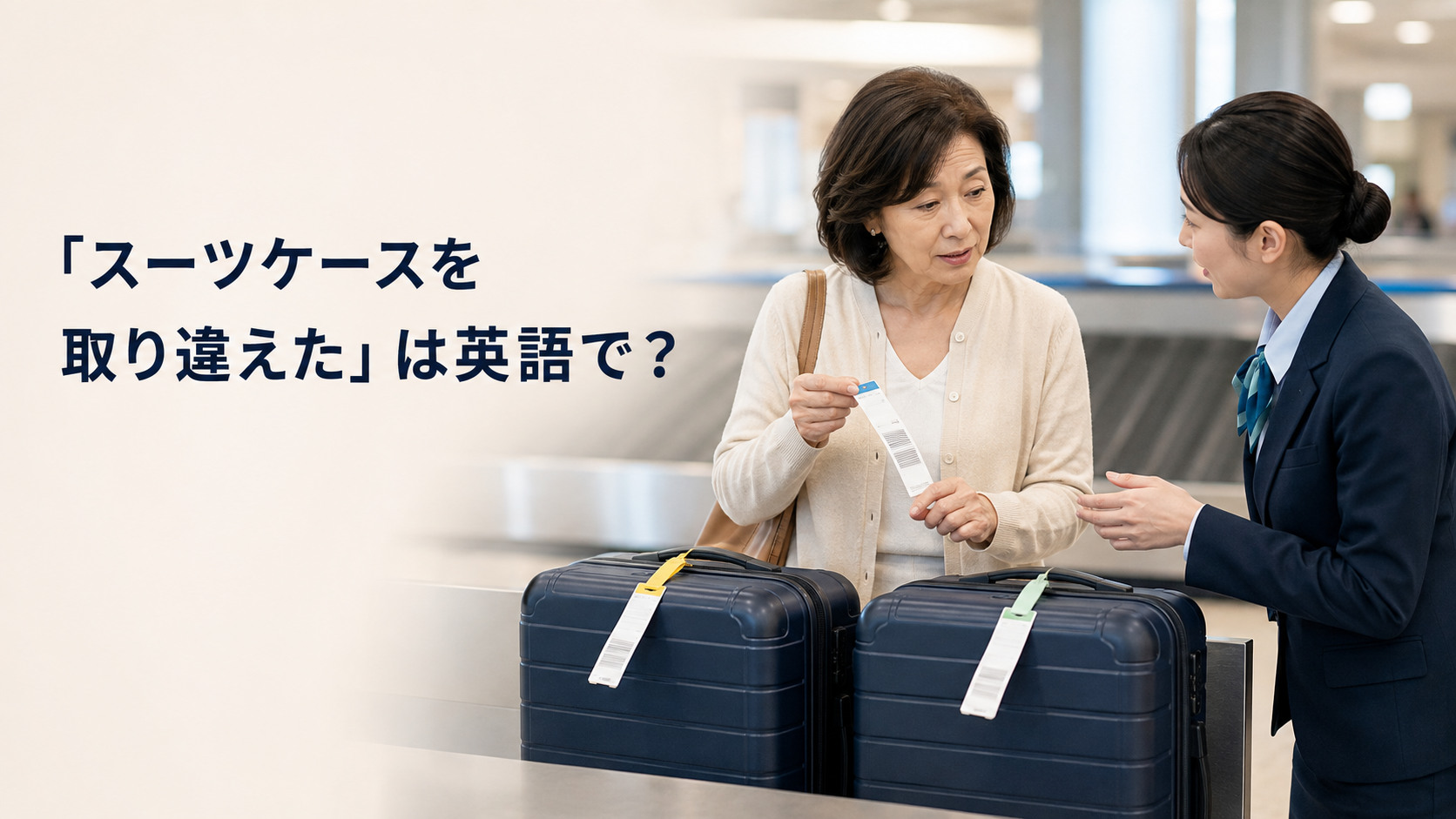 「スーツケースを取り違えた」は英語で？wrong suitcase・by mistakeの使い方