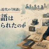 安田敏朗と近代日本の国語政策を表すイラスト