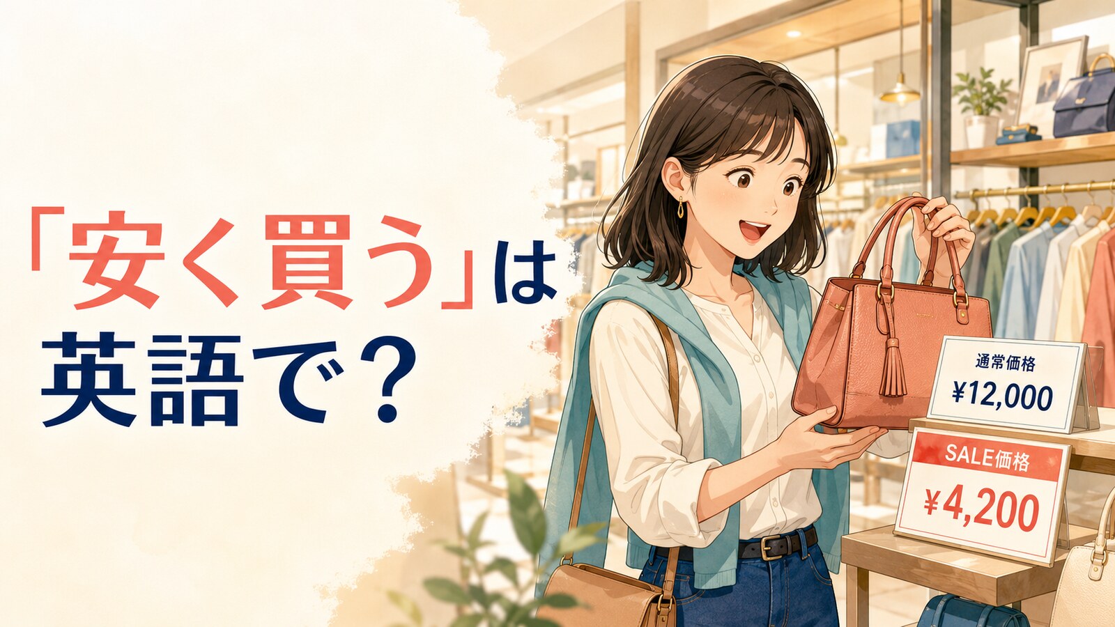 セールでバッグを安く買えて喜ぶ女性