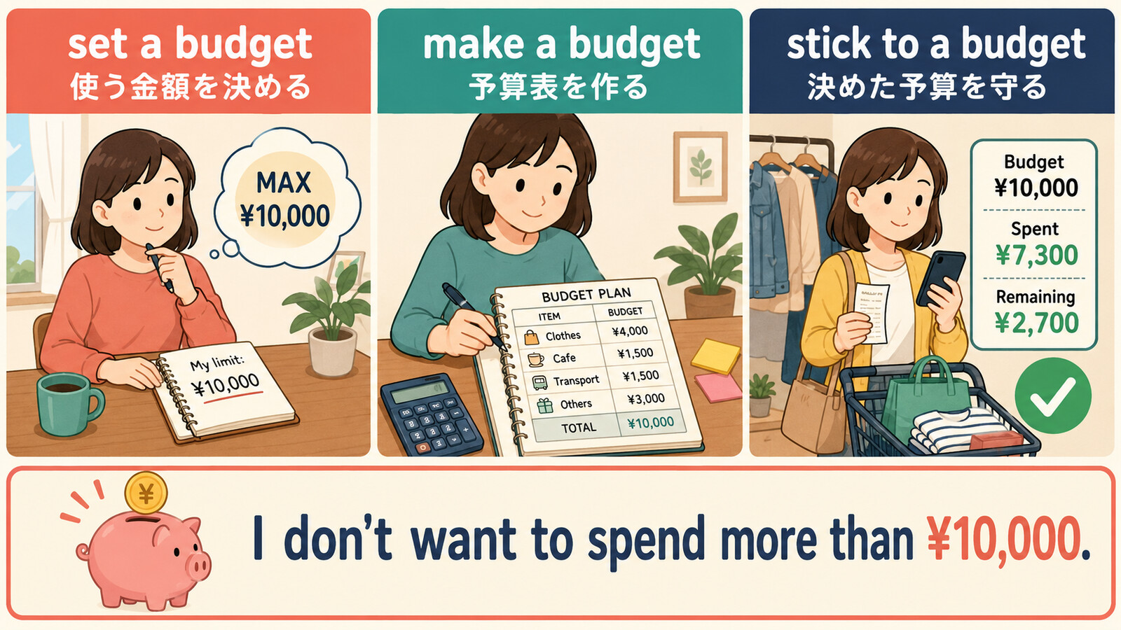 set a budget・make a budget・stick to a budgetの違い