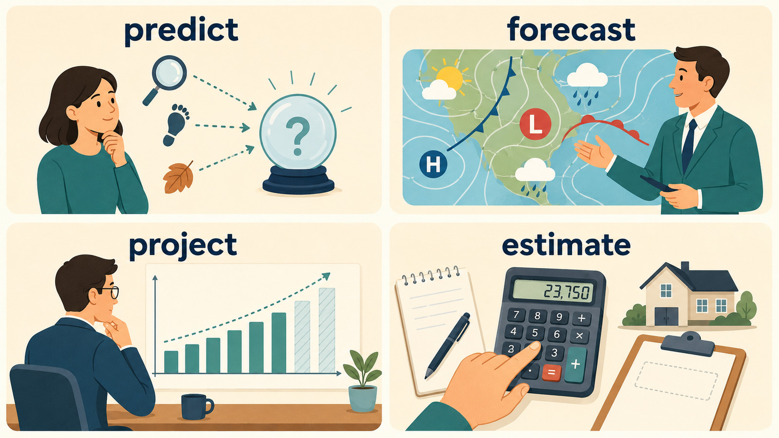予測するを表すpredict・forecast・project・estimateの違い