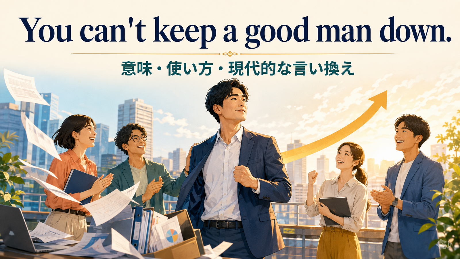 You can't keep a good man downの意味・使い方・現代的な言い換えを示すアイキャッチ画像