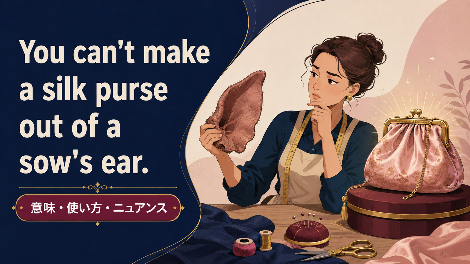You can't make a silk purse out of a sow's ear.の意味・使い方・ニュアンスを解説するアイキャッチ画像