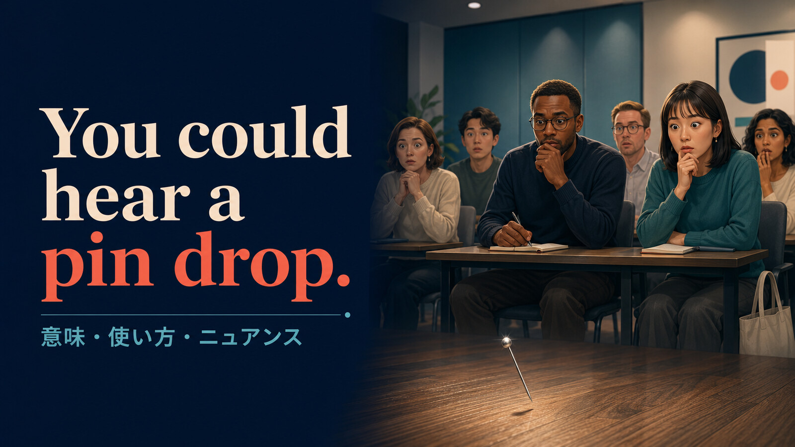 You could hear a pin drop.の意味・使い方・ニュアンスを解説するアイキャッチ画像