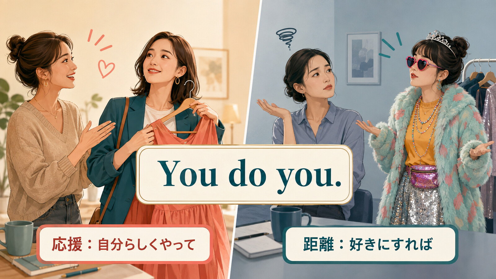 You do you.が応援と好きにすればの二つのニュアンスを持つことを示す解説イラスト