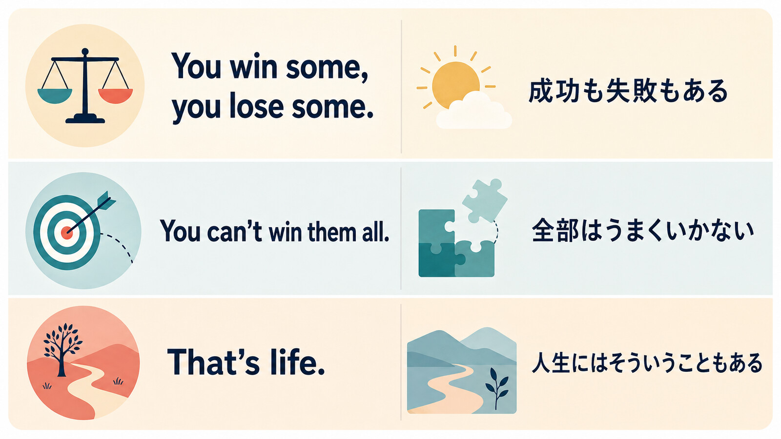 You win some, you lose some.の意味・使い方|失敗を受け入れる英語表現