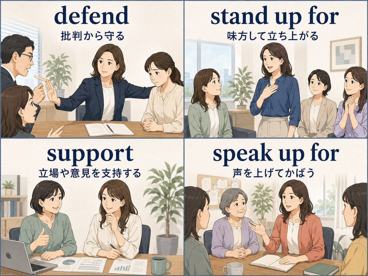 defend・stand up for・support・speak up forの違い