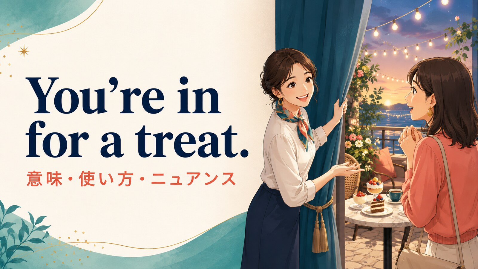 You’re in for a treat.の意味は？「きっと気に入るよ」の使い方とニュアンス