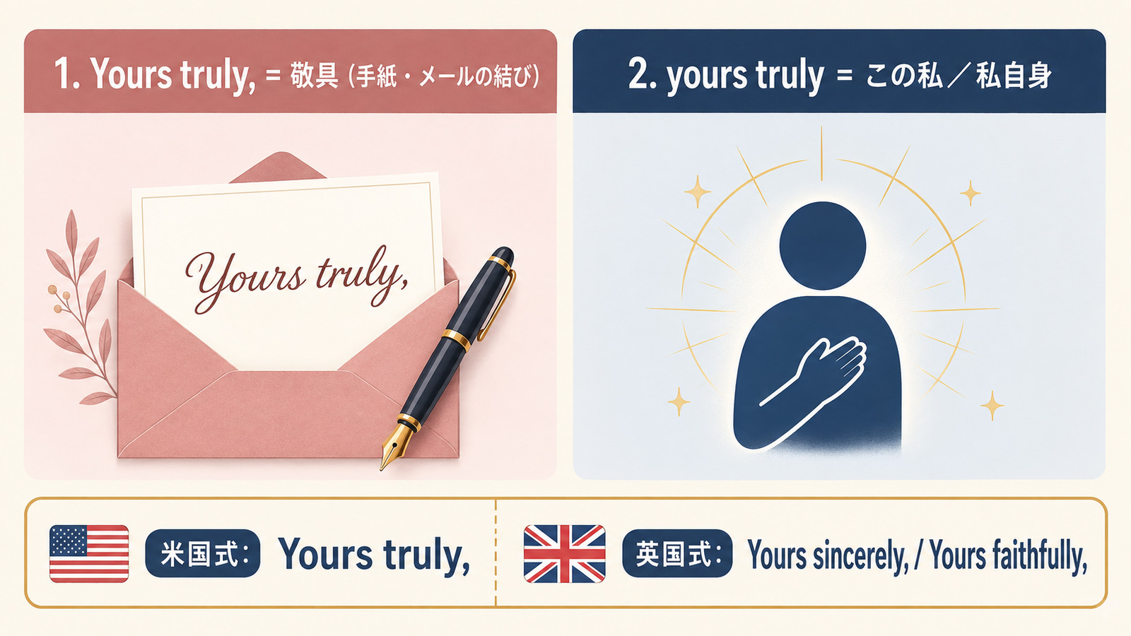 yours trulyの2つの意味とYours sincerely・Yours faithfullyの違い