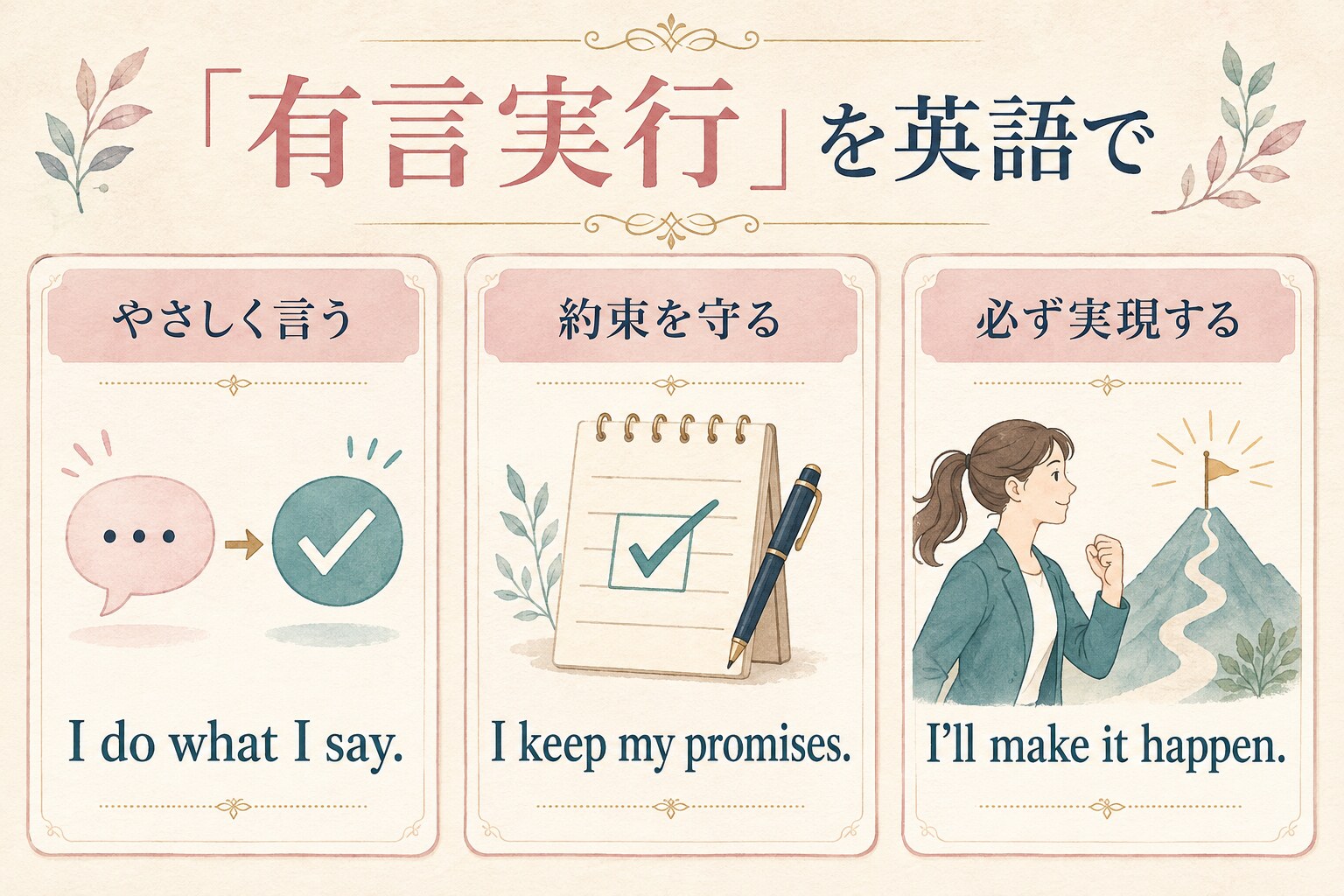 有言実行を簡単な表現・約束・決意で表す英語3選