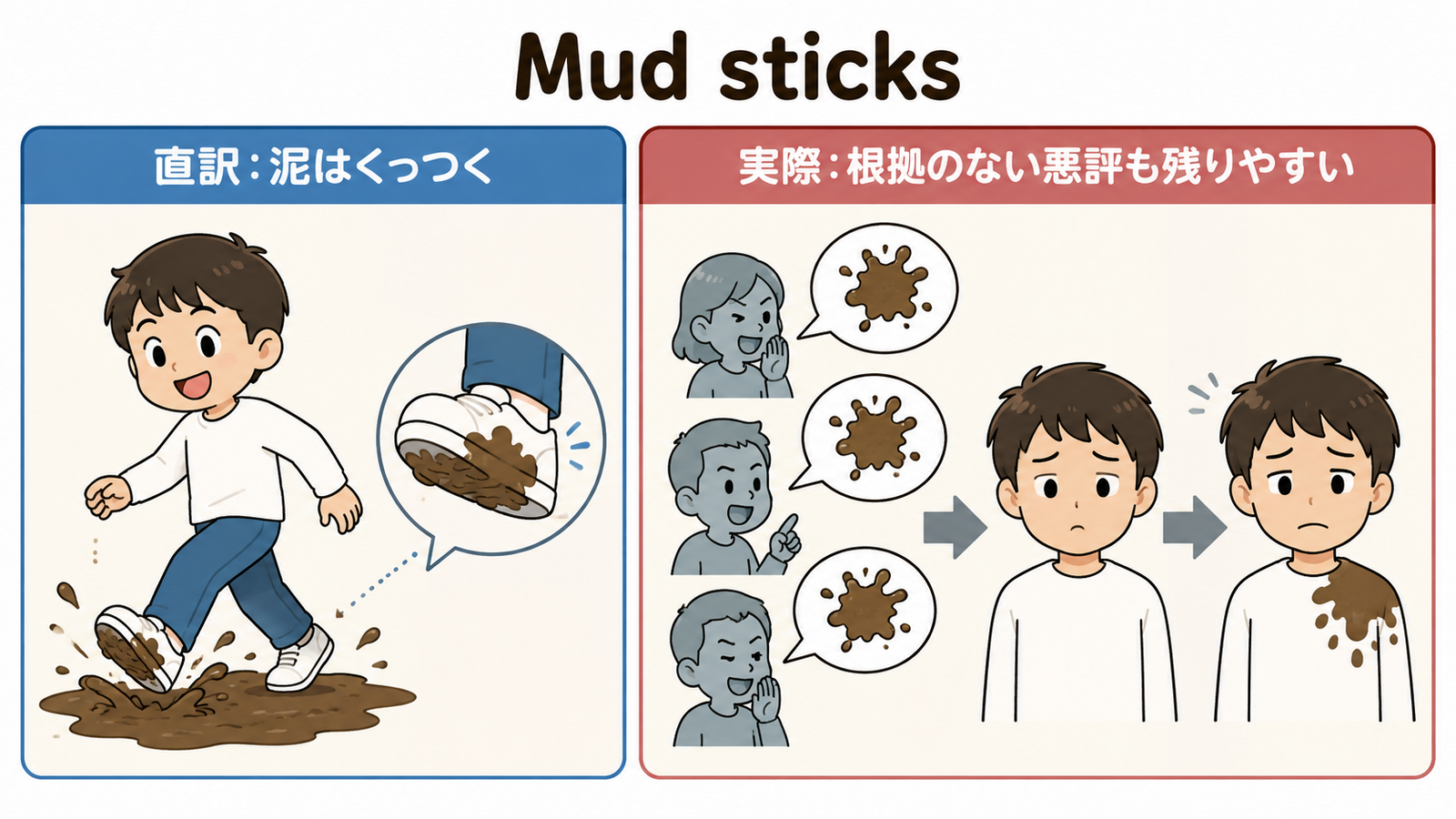 Mud sticksの意味とニュアンスを示す解説図