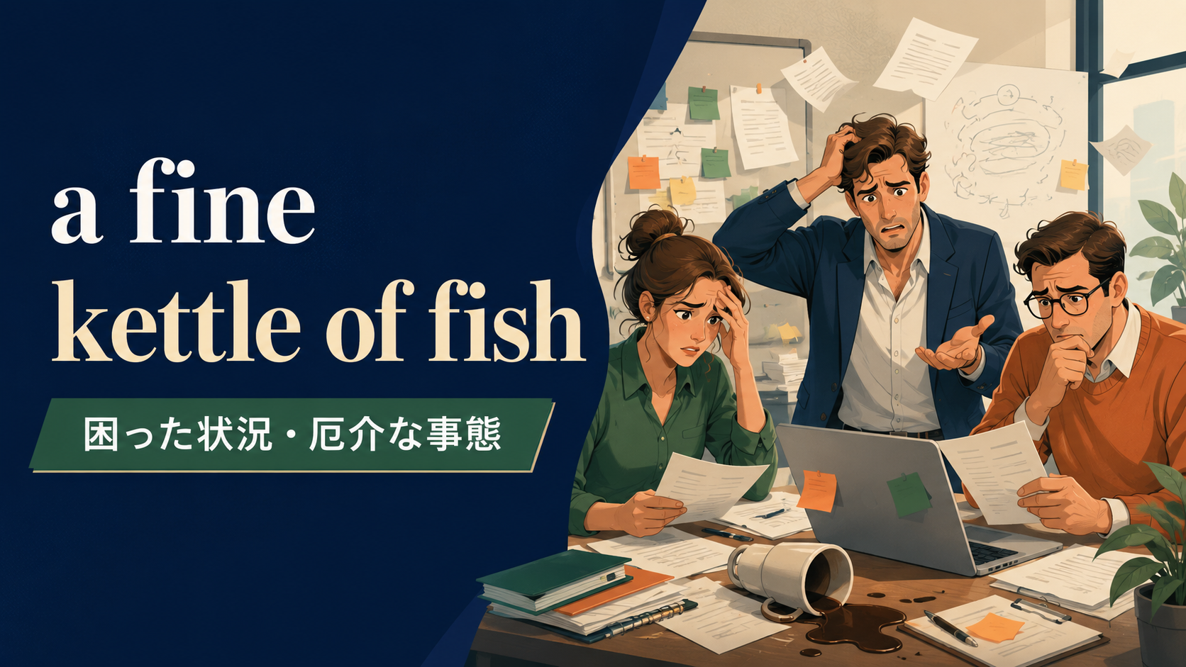 a fine kettle of fishの意味は？「困った状況・厄介な事態」の使い方・ニュアンスと例文