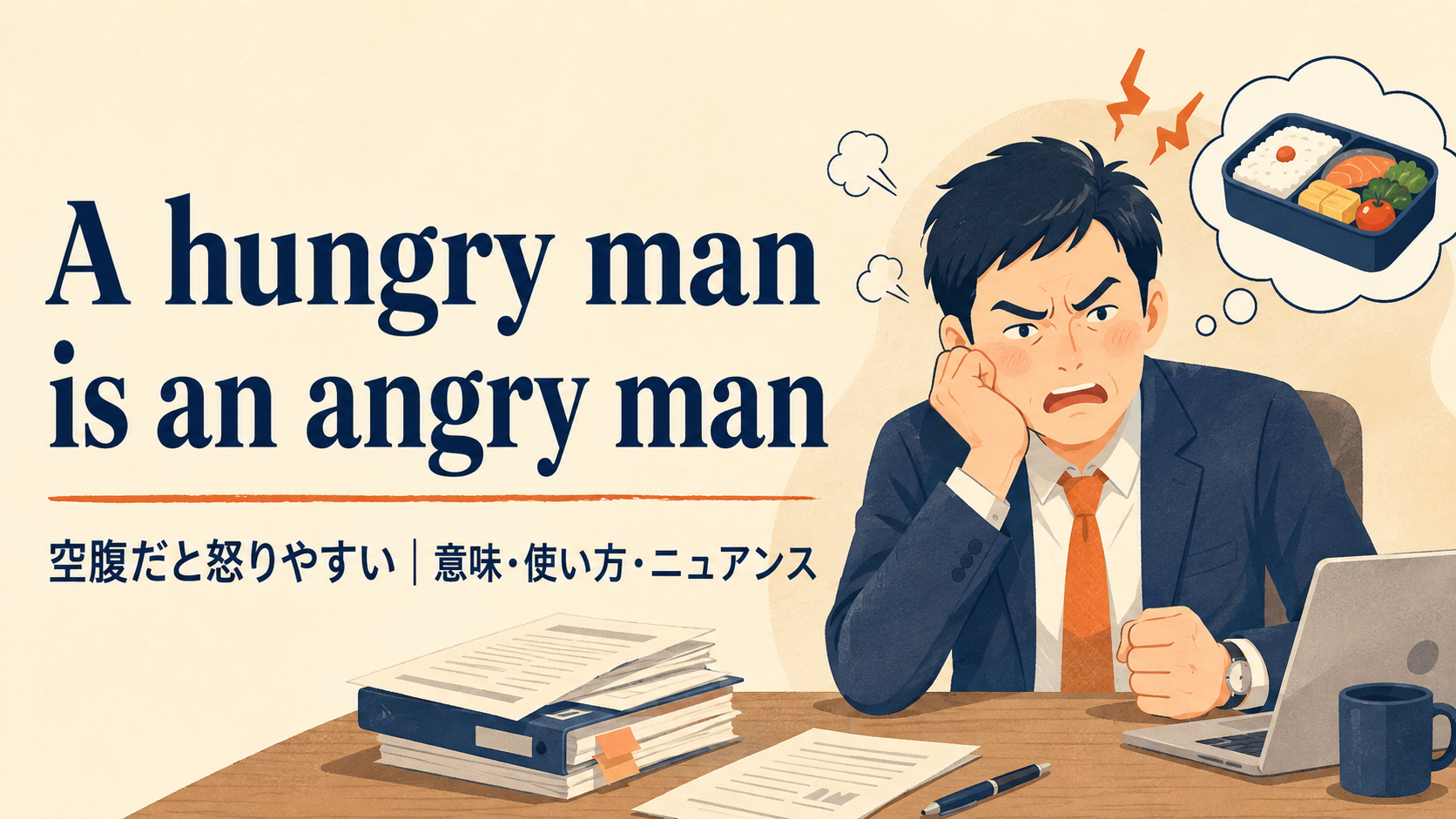 A hungry man is an angry manの意味と使い方｜ニュアンス・例文・言い換え