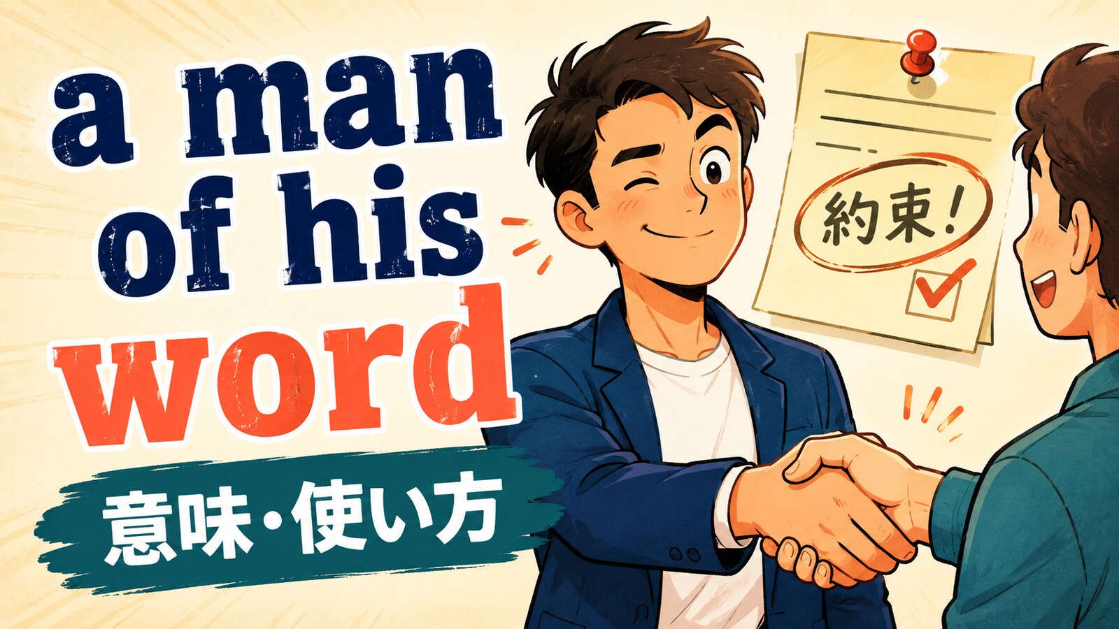 a man of his wordの意味・使い方を解説するアイキャッチ画像