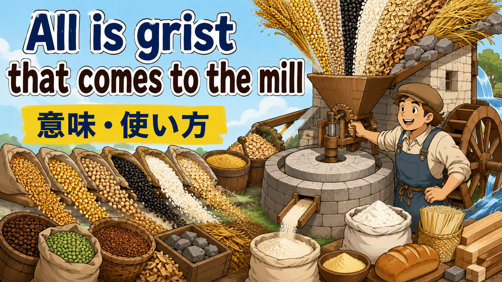 All is grist that comes to the millの意味・使い方を解説するアイキャッチ画像