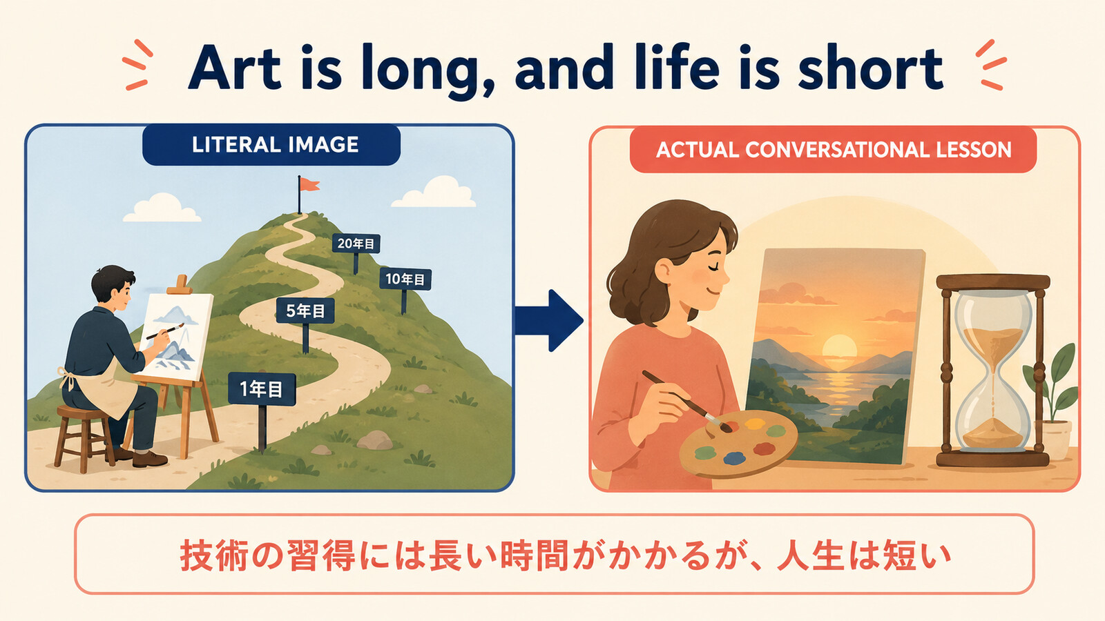 Art is long, and life is shortの直訳イメージと実際の意味を比較した解説