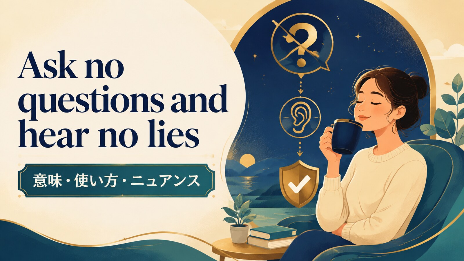 Ask no questions and hear no liesの意味と使い方を示すアイキャッチ