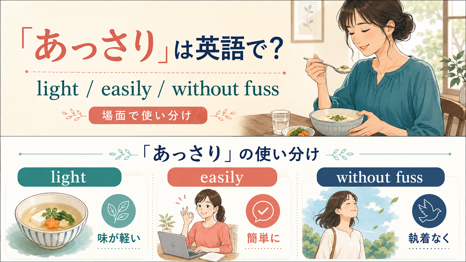 「あっさり」を表す英語の使い分け
