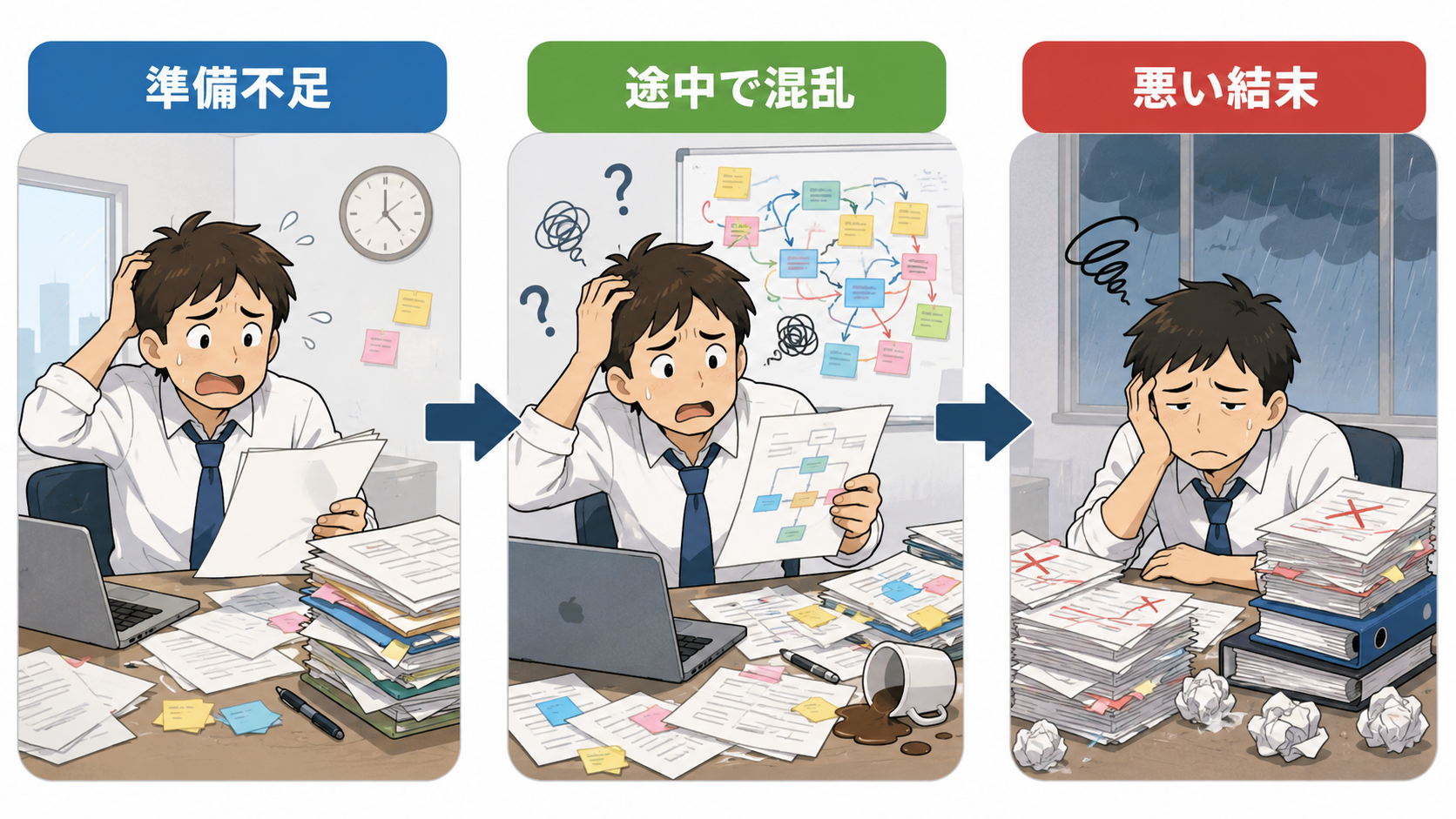 A bad beginning makes a bad endingのニュアンスを示す解説図