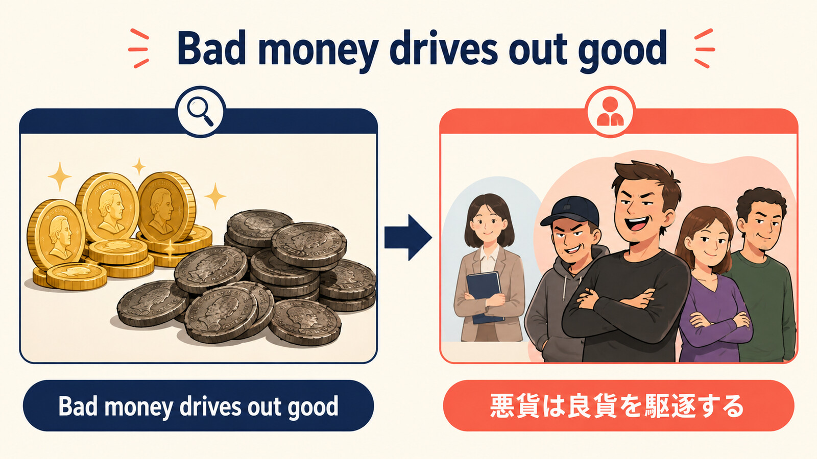 Bad money drives out goodの直訳イメージと実際の意味を比較した解説