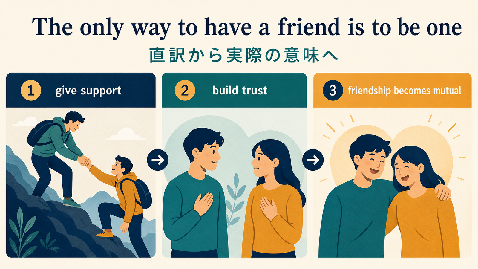 The only way to have a friend is to be oneを直訳から理解する解説図