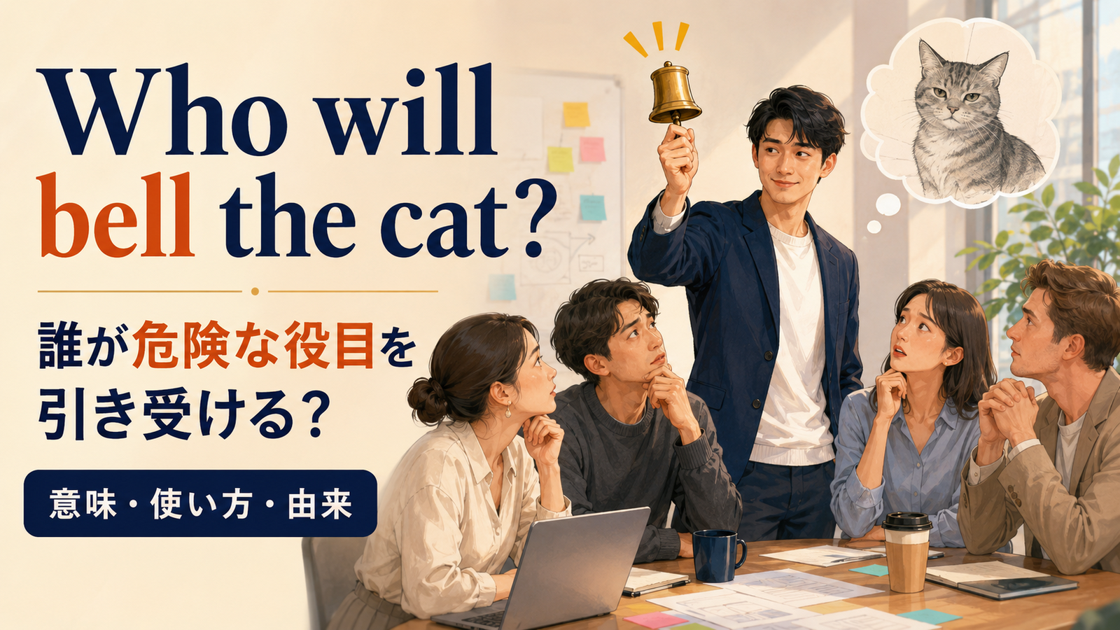 Who will bell the cat?の意味は？使い方・ニュアンス・例文と簡単な言い換え