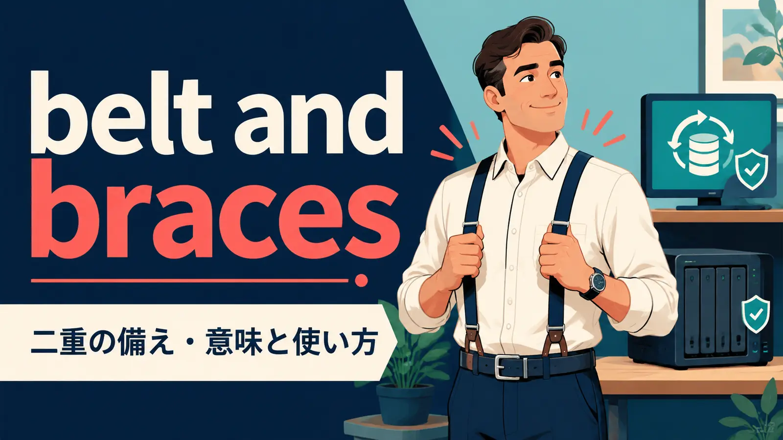 belt and bracesの意味は？使い方・ニュアンス・例文と簡単な言い換え