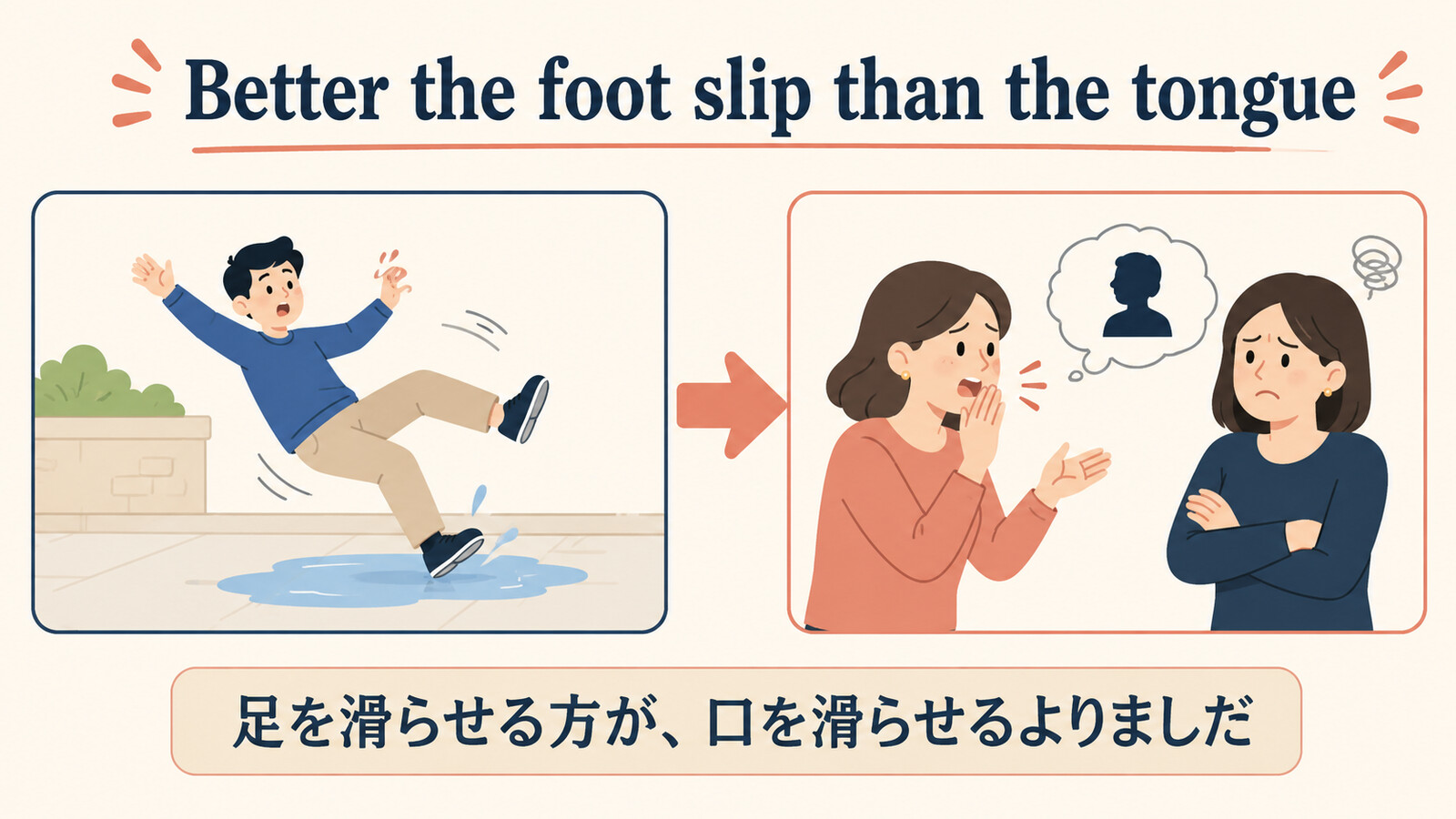 Better the foot slip than the tongueの直訳イメージと実際の意味を比較した解説