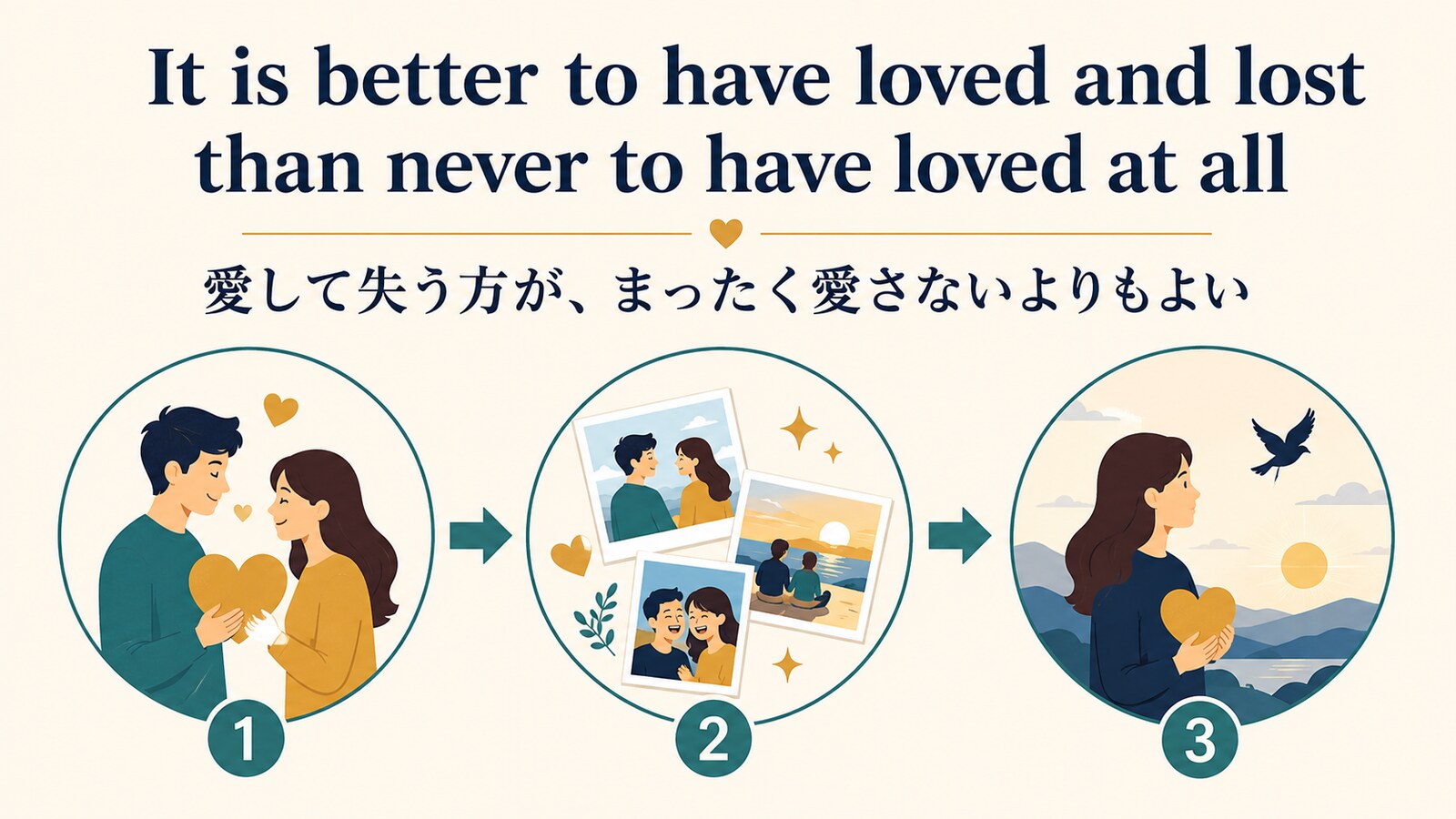 It is better to have loved and lost than never to have loved at allの直訳と実際のニュアンスを説明する図解