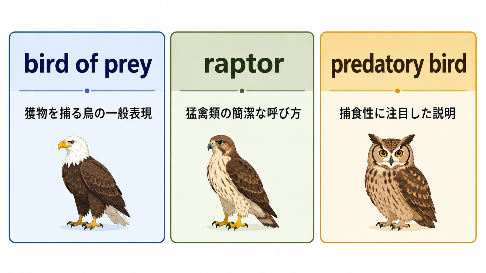 bird of prey・raptor・predatory birdの違い