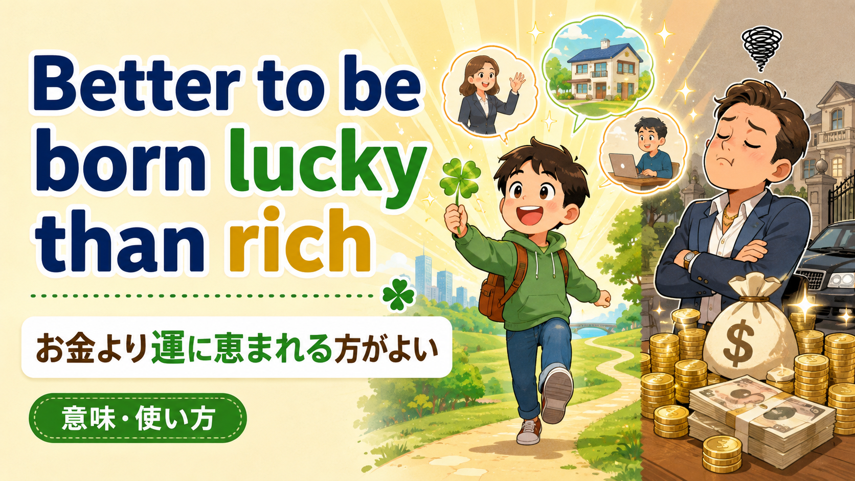 Better to be born lucky than richの意味・使い方を解説するアイキャッチ画像