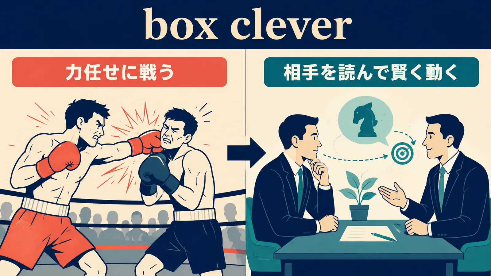 box cleverの直訳イメージと実際の意味の比較図