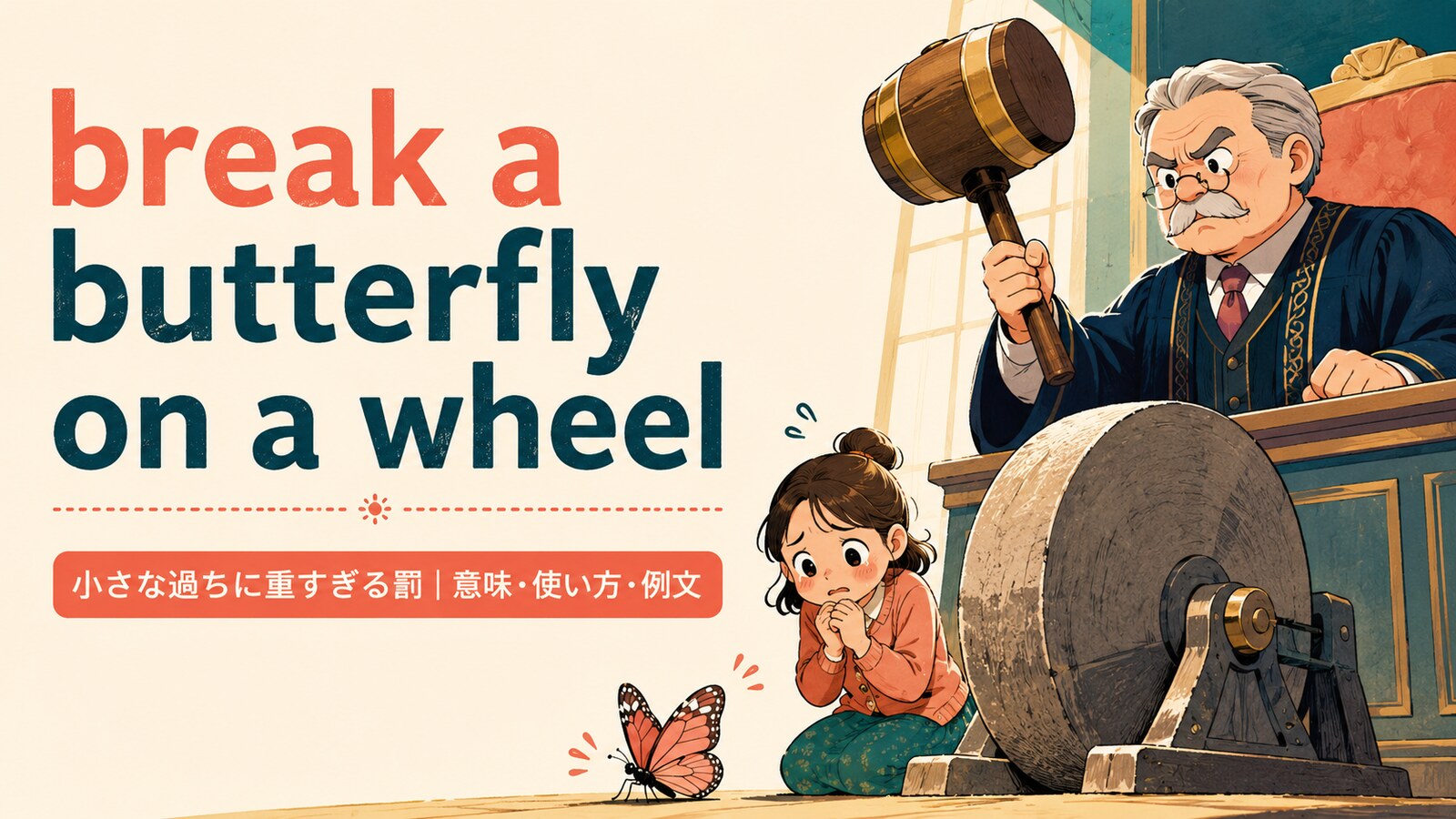 break a butterfly on a wheelの意味・使い方・例文を紹介するアイキャッチ画像