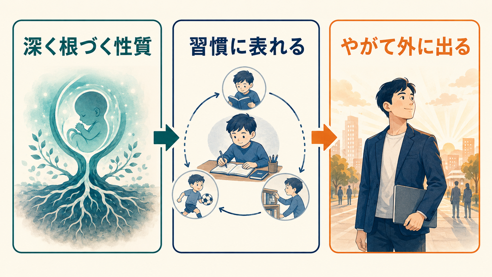 深く根づく性質が習慣と行動に表れる図解