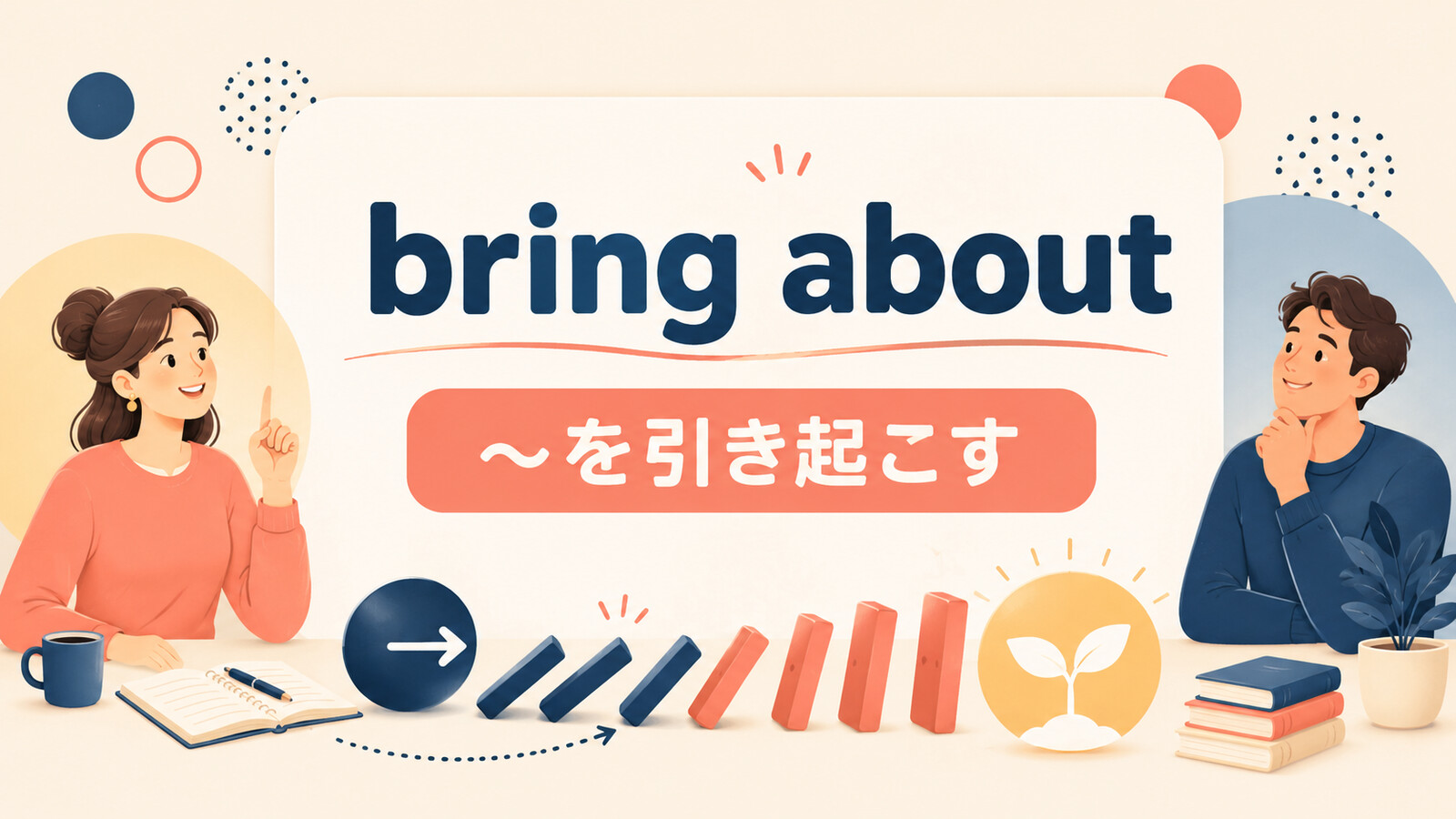 bring aboutの意味と使い方を解説するアイキャッチ画像