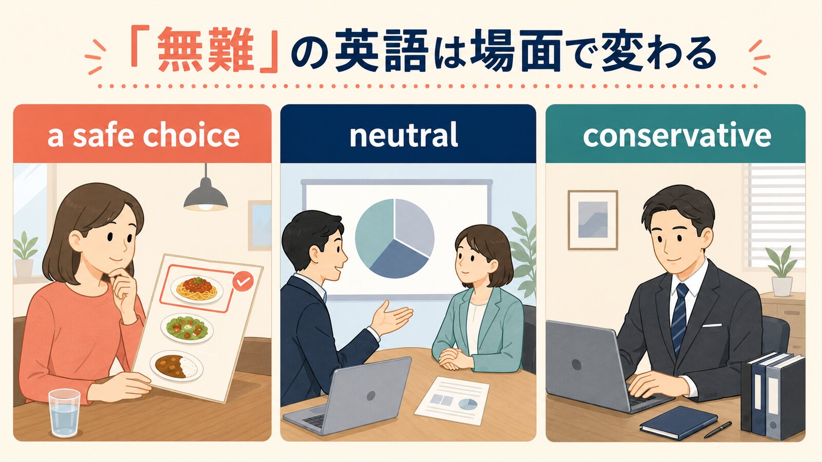 「無難」を表す英語の使い分け図