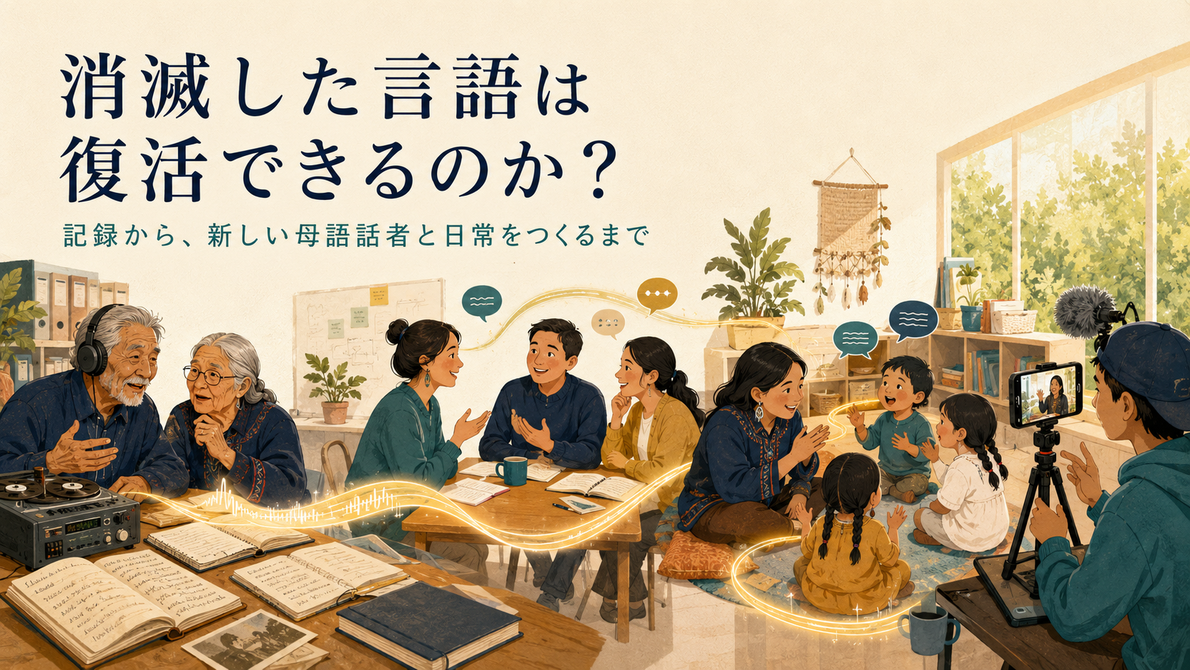 記録された言語が学習者と子どもの日常会話へ戻る様子