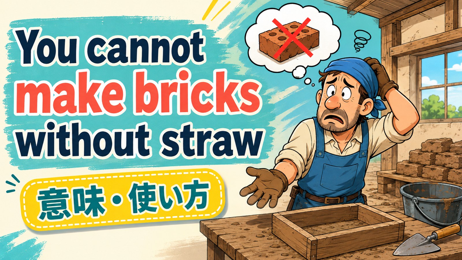 You cannot make bricks without straw.の意味・使い方｜必要な材料がない英語のことわざ